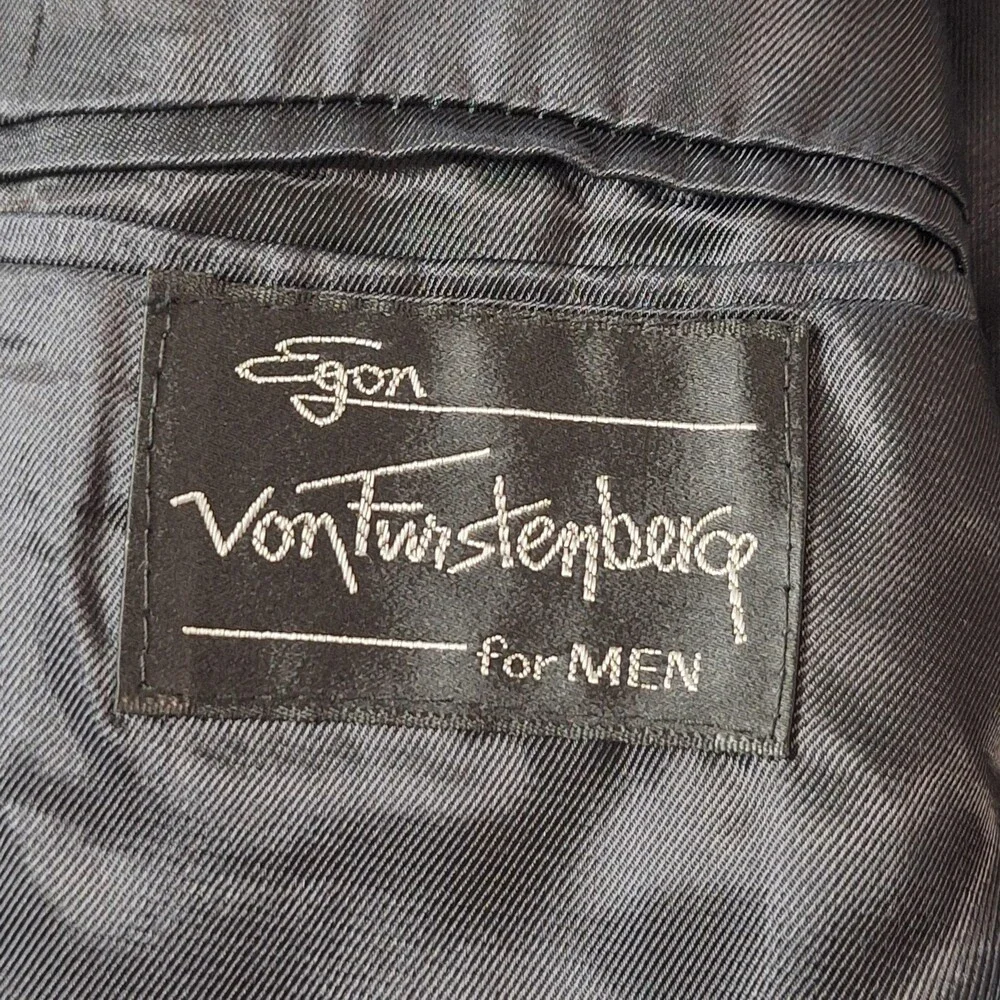 Egon Von Furstenberg Suit Mens 42R Navy Blue Single Vented Wool Blazer Pants Set